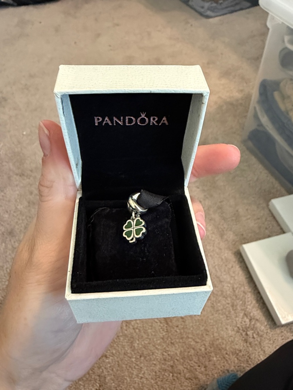 Pandora Silver Four-Leaf Clover Green Enamel Charm